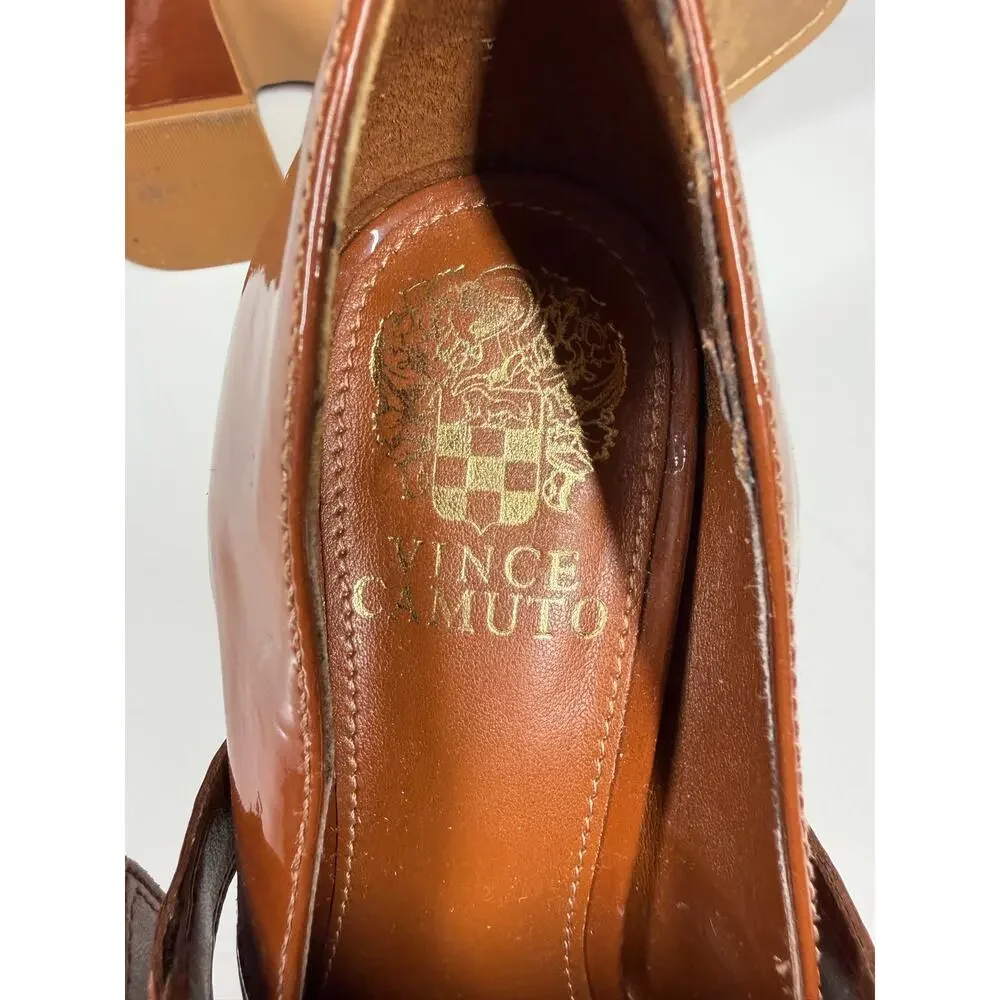 VINCE CAMUTO Marocean Platform Mary Jane Pump 6 Caramel Patent Leather Bratz